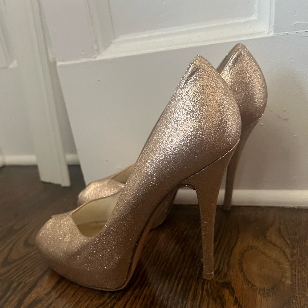 Stuart Weitzman Sparkle Peep-Toe Pumps in -Gold - Picture 2 of 15